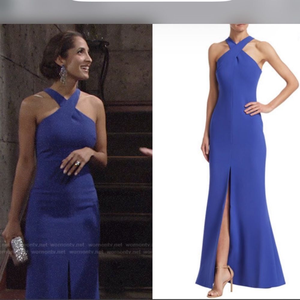 Likely Kingsbury Dress Crepe Trumpet Evening Gown Blue